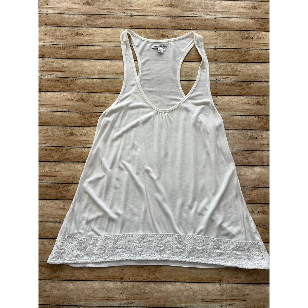 American Eagle Ivory Off White Racerback Tank Top Lace Hem Size Small